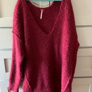 Free people red purple pink cozy fuzzy sweater